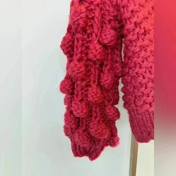 Nasty Gal Women's Deep Pink/Red Pom Pom Chunky Knit Sweater Size S Pullover - Picture 5 of 12